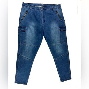 Fashion Nova Cargo Jeans Womens Size 20 Blue Denim Flat Front Major Pain Zippers
